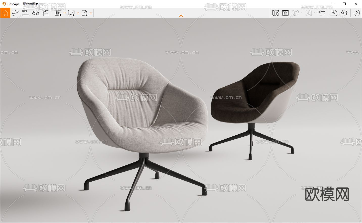 现代啡色布艺休闲椅su模型