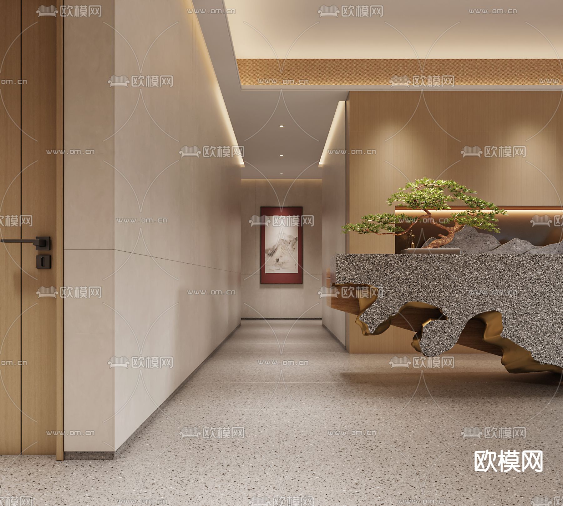 新中式洗浴足疗中心前台3d模型下载（渲染图2）