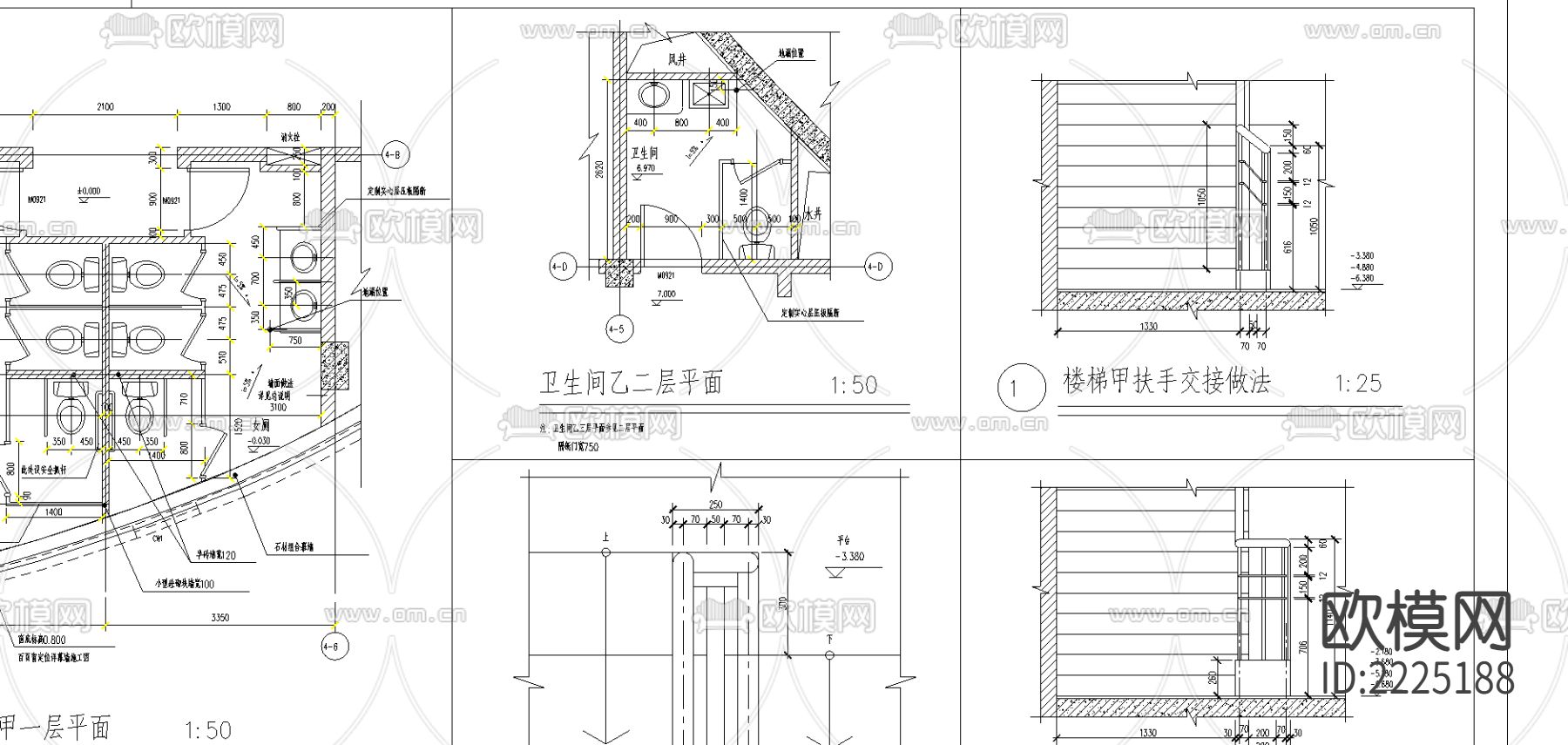 楼梯卫生间CAD施工图下载（渲染图3）