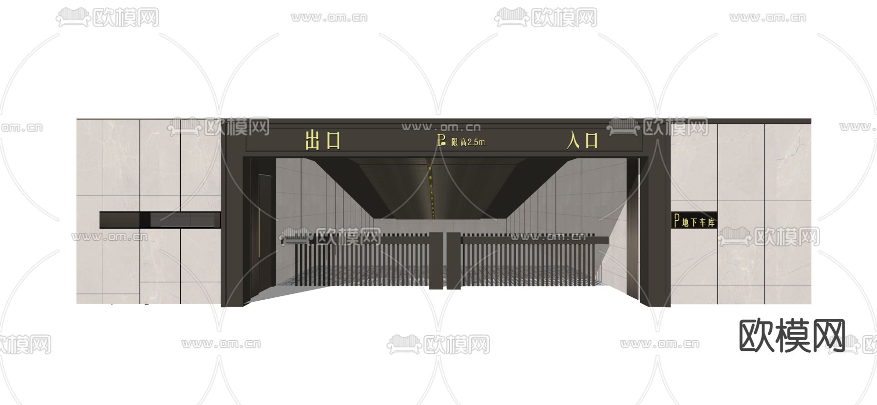 现代地库入口地下停车场su模型