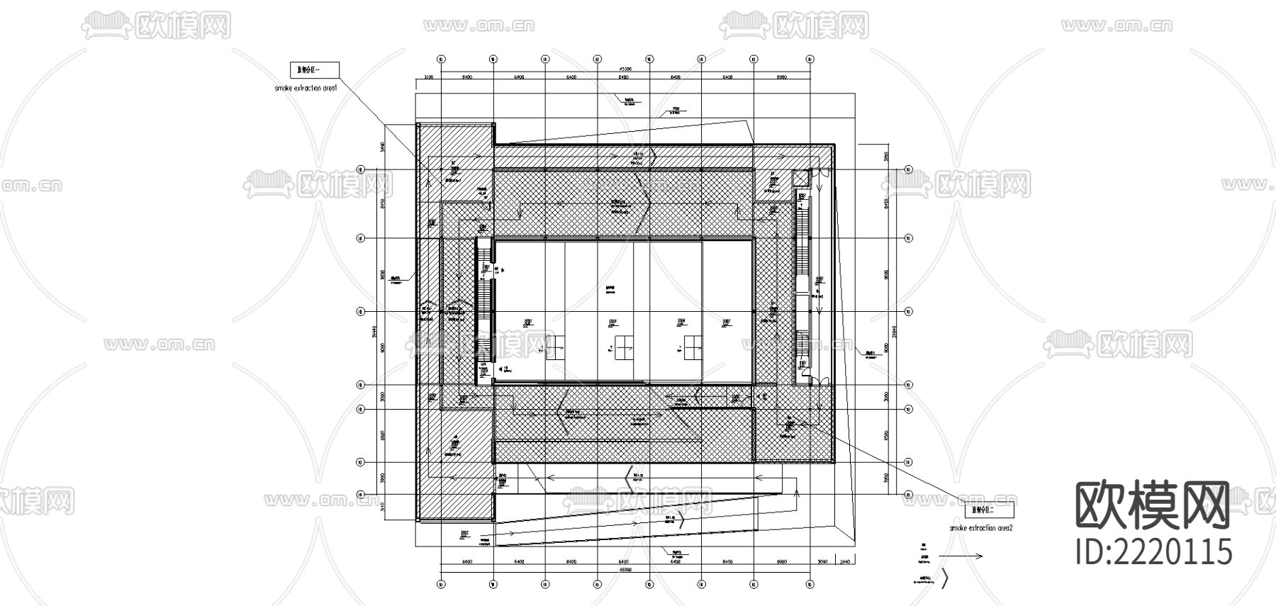 防烟分区CAD大样图下载（渲染图1）