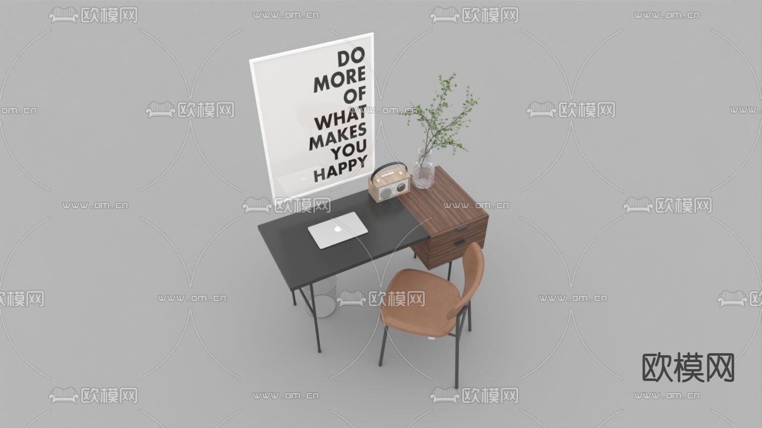 北欧简约实木不锈钢书桌椅免费3d模型