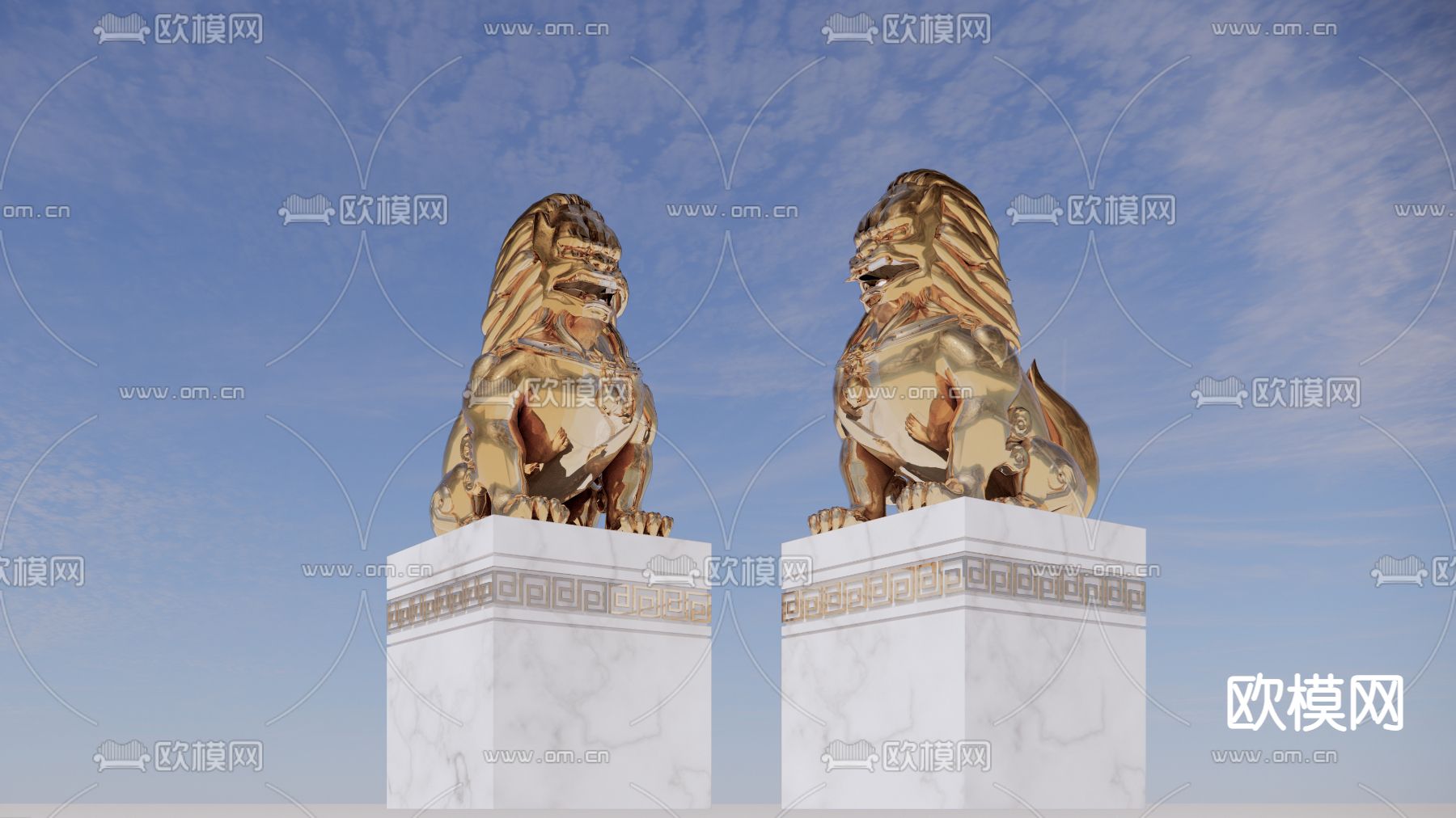 中式金属狮子雕塑su模型下载（渲染图1）