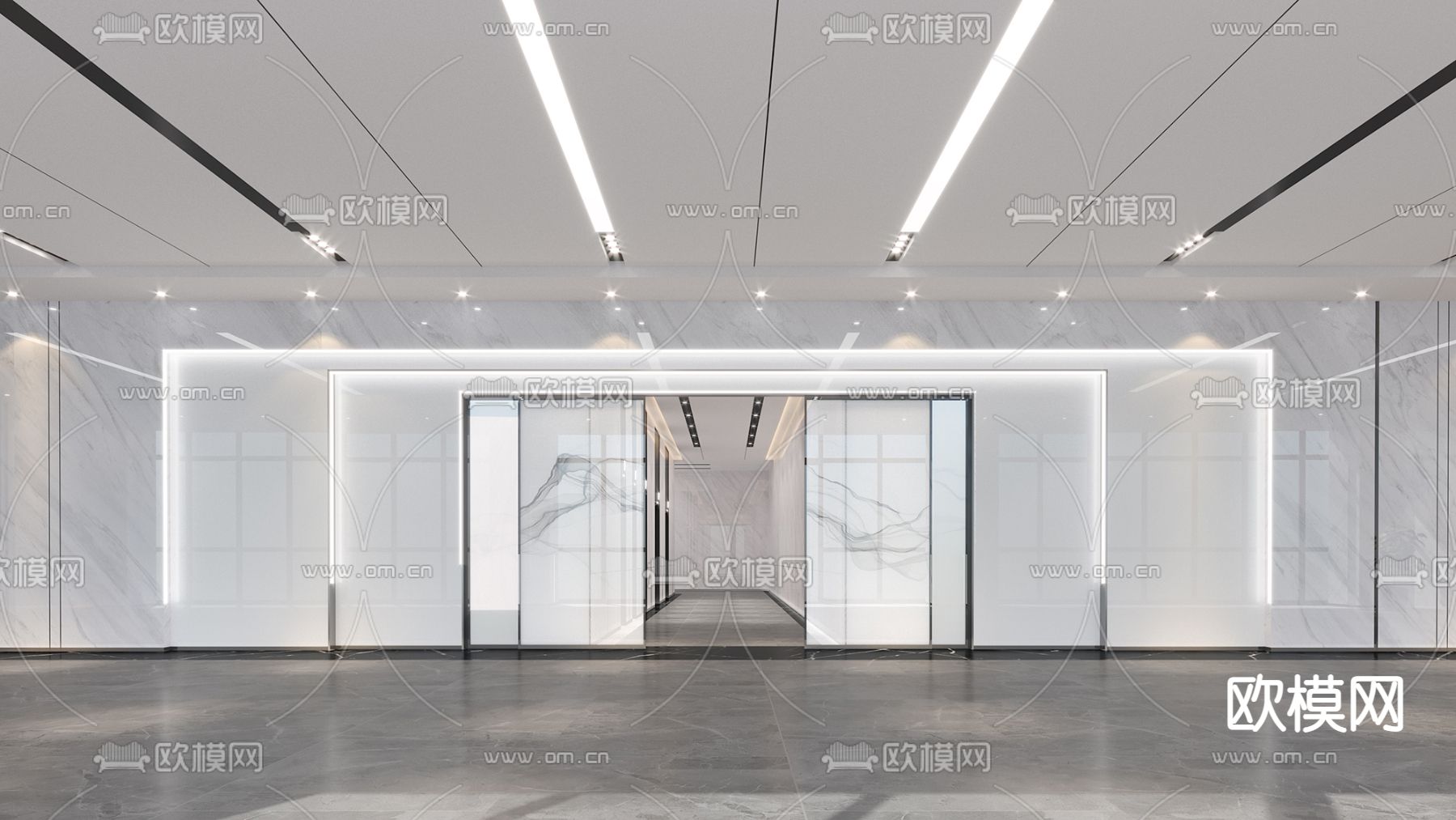现代办公楼电梯厅走廊3d模型下载（渲染图3）