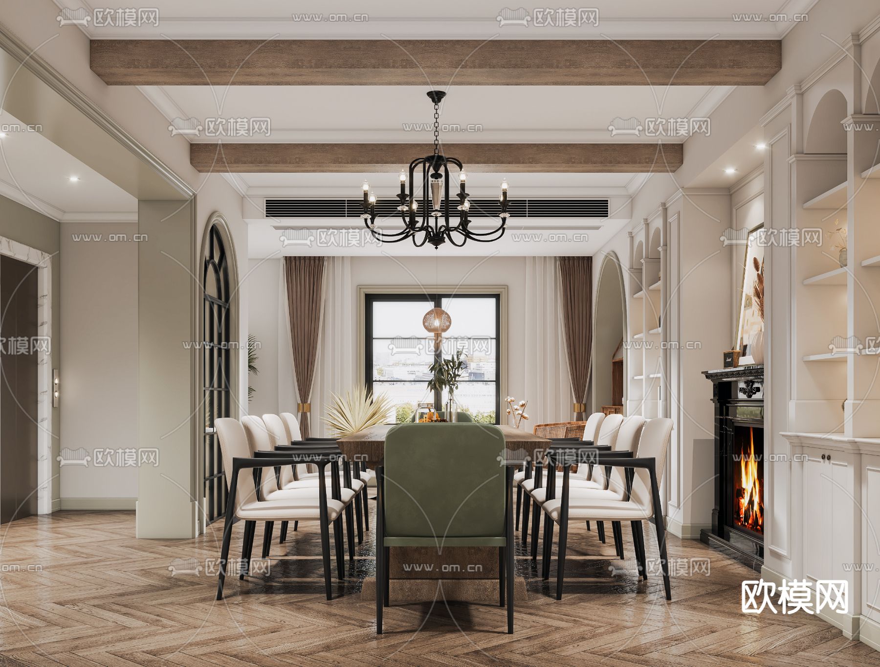 美式办公会议室3d模型下载（渲染图2）