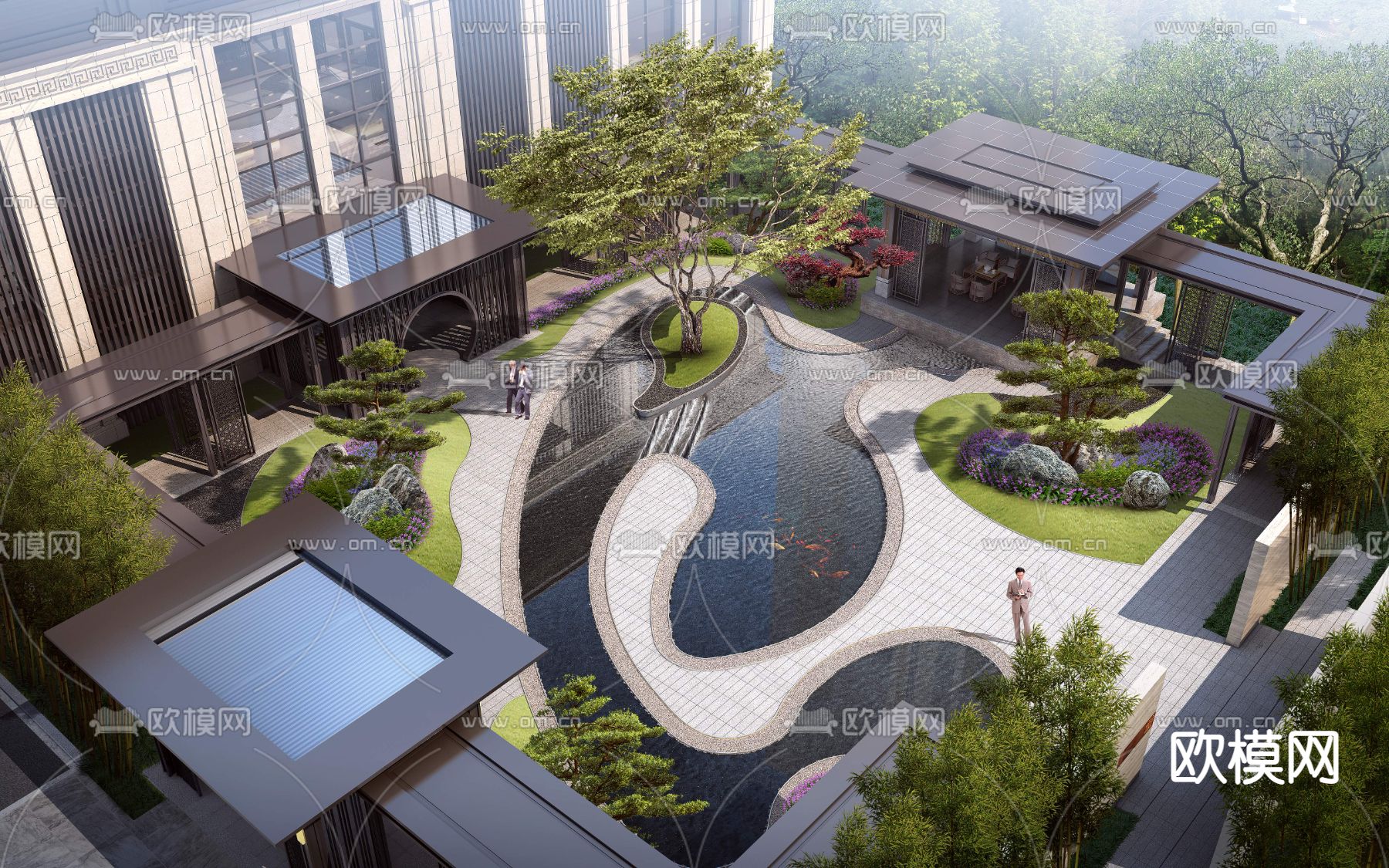 现代庭院园林鸟瞰景观psd下载_ID12060910_3dmax免费模型-欧模网
