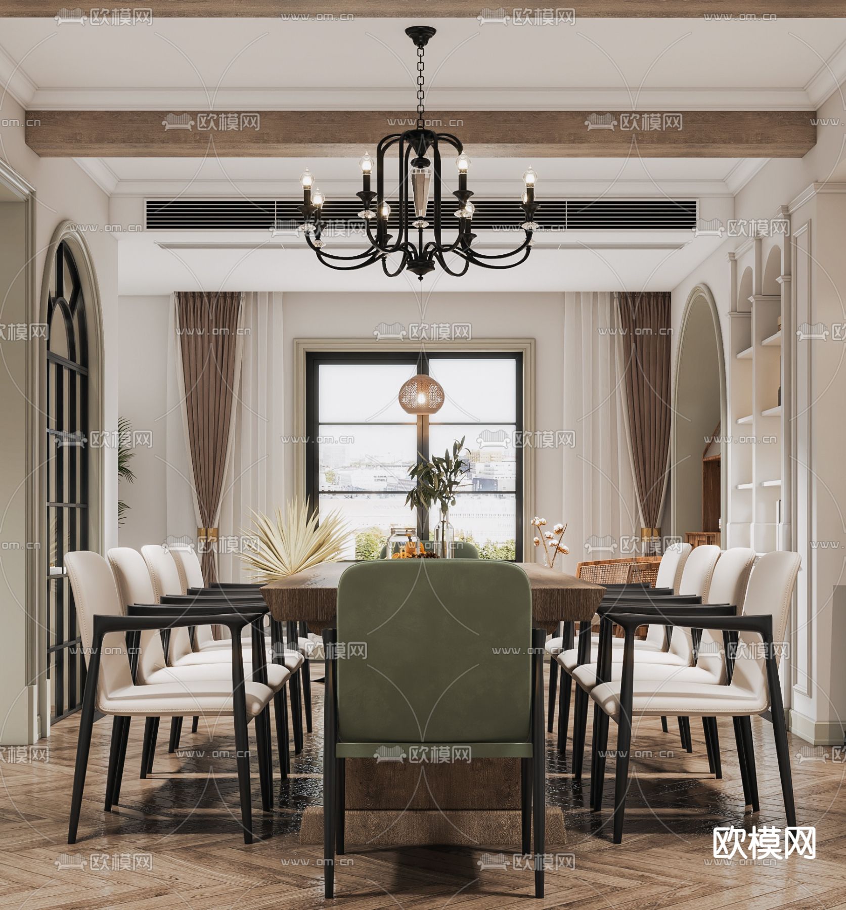 美式办公会议室3d模型下载（渲染图1）