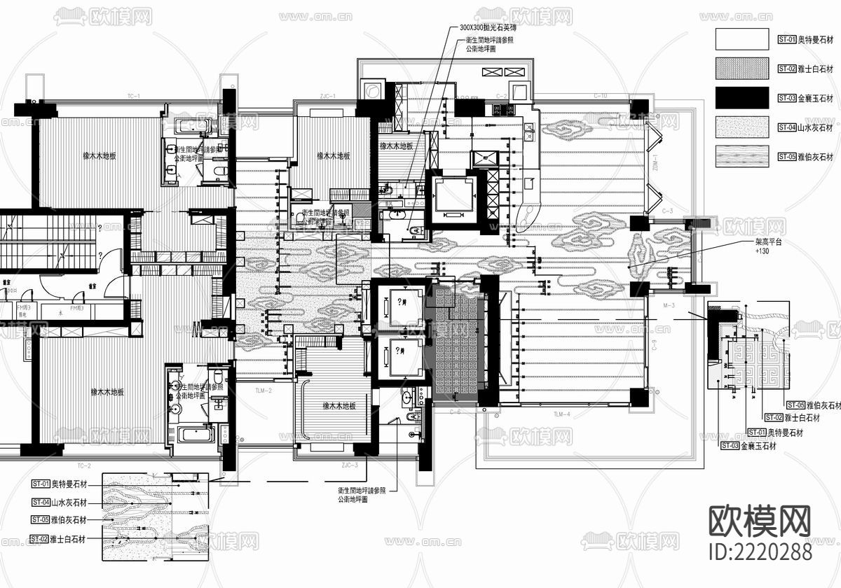 540㎡大平层CAD施工图下载（渲染图3）