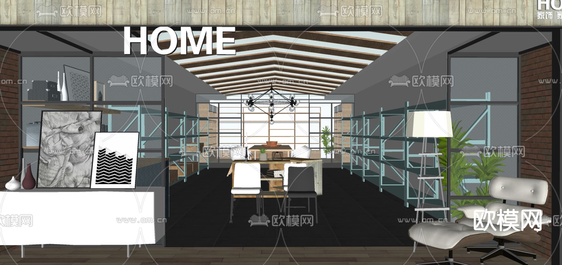 现代简约奶茶店su模型下载