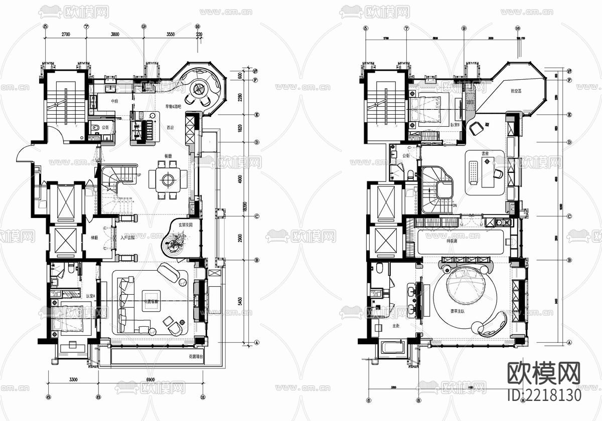 400㎡别墅CAD施工图下载（渲染图1）