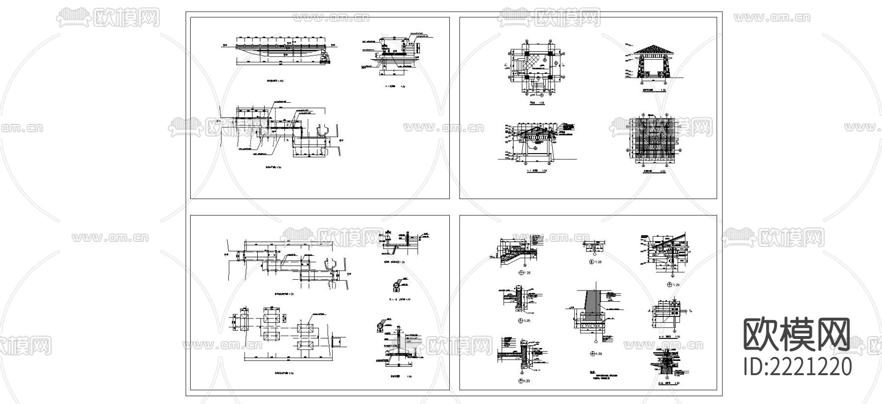 木桥亭cad大样图下载（渲染图1）
