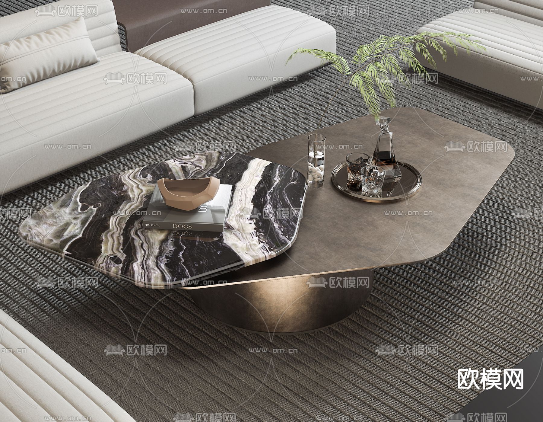 现代轻奢茶几su模型下载（渲染图1）