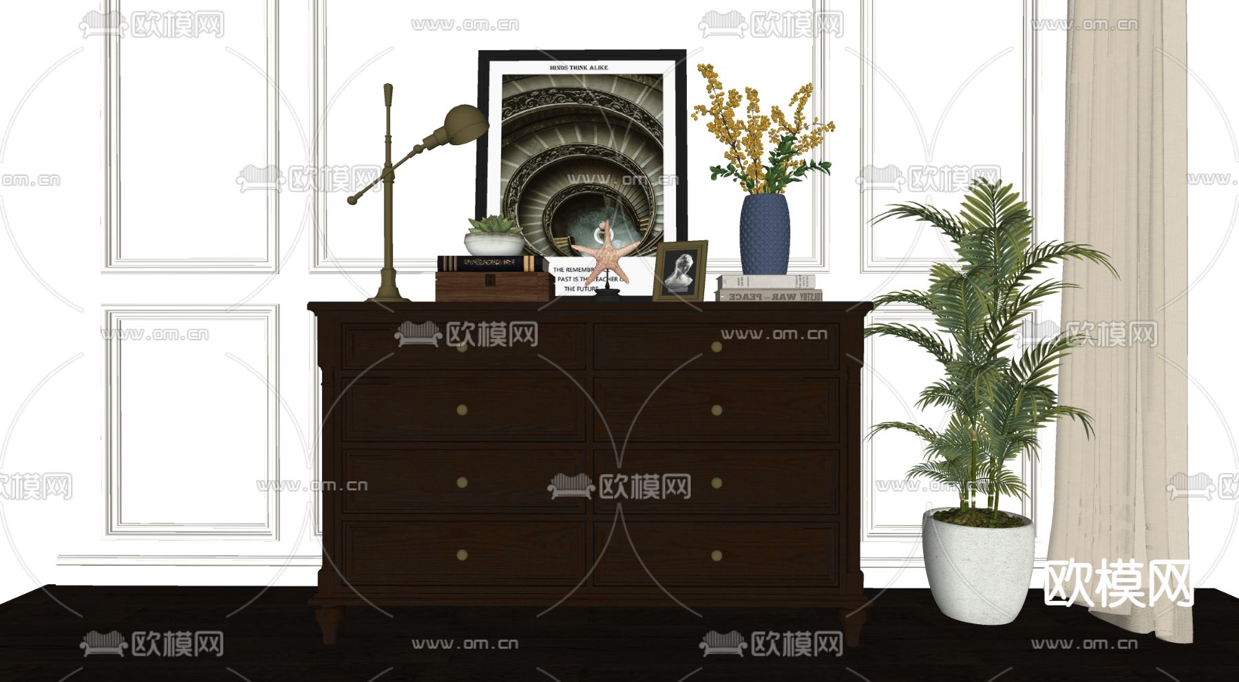 美式玄关斗柜su模型