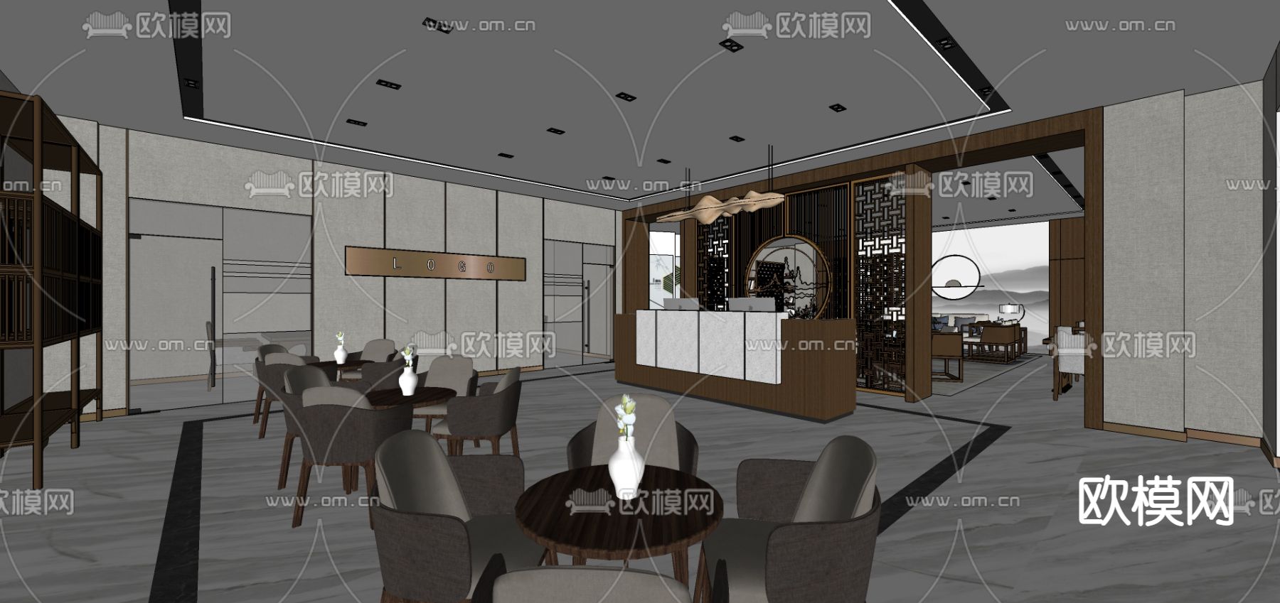 新中式家具家居展厅su模型下载（渲染图1）