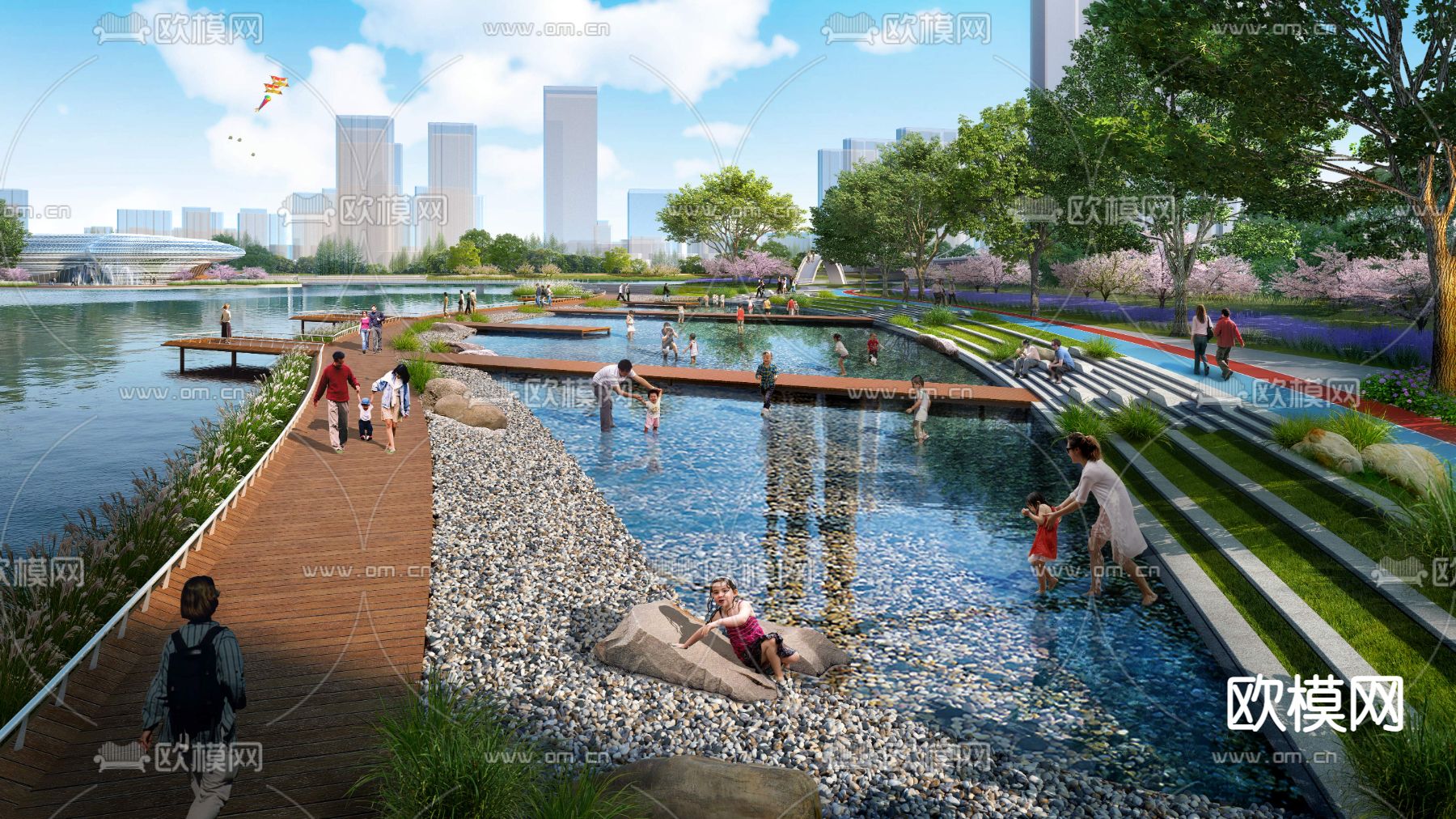 现代小溪公园园林景观psd下载