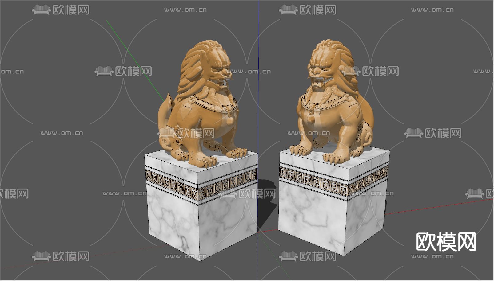 中式金属狮子雕塑su模型下载（渲染图4）