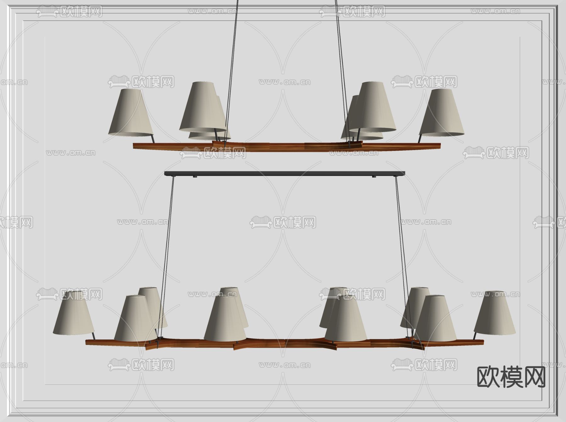 简美多头吊灯su模型下载（渲染图2）