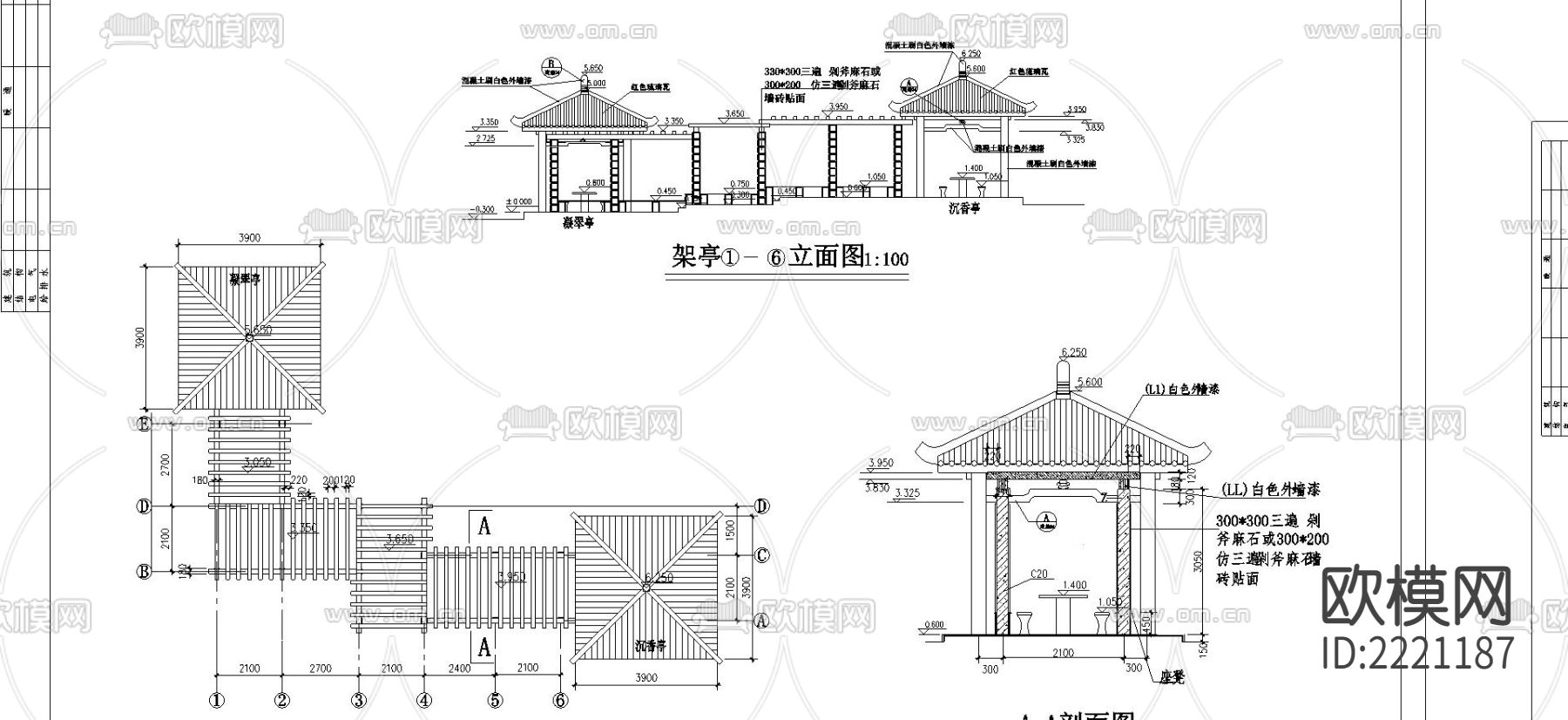 某公园花架亭cad施工图下载（渲染图3）