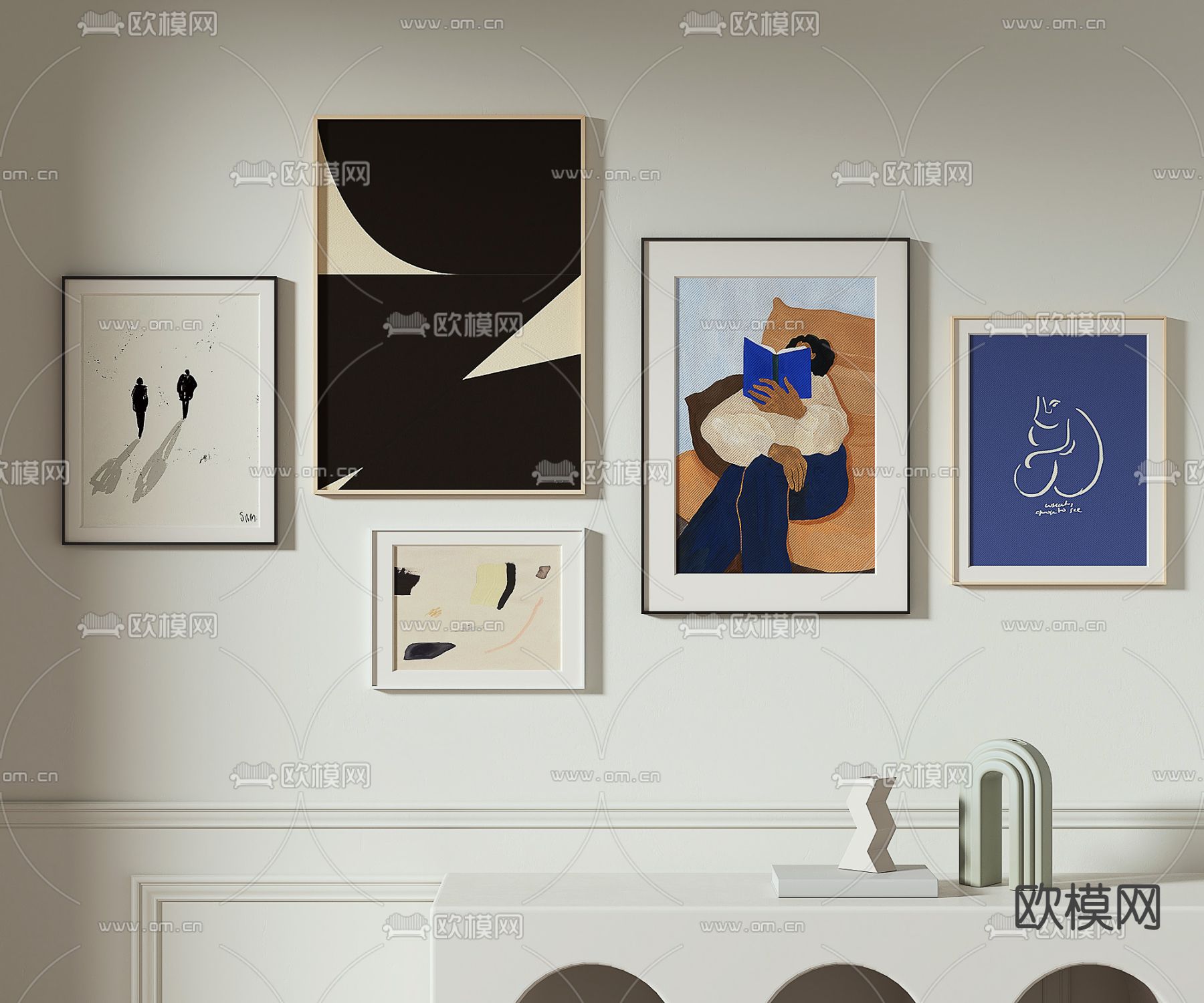 北欧抽象装饰画3d模型下载