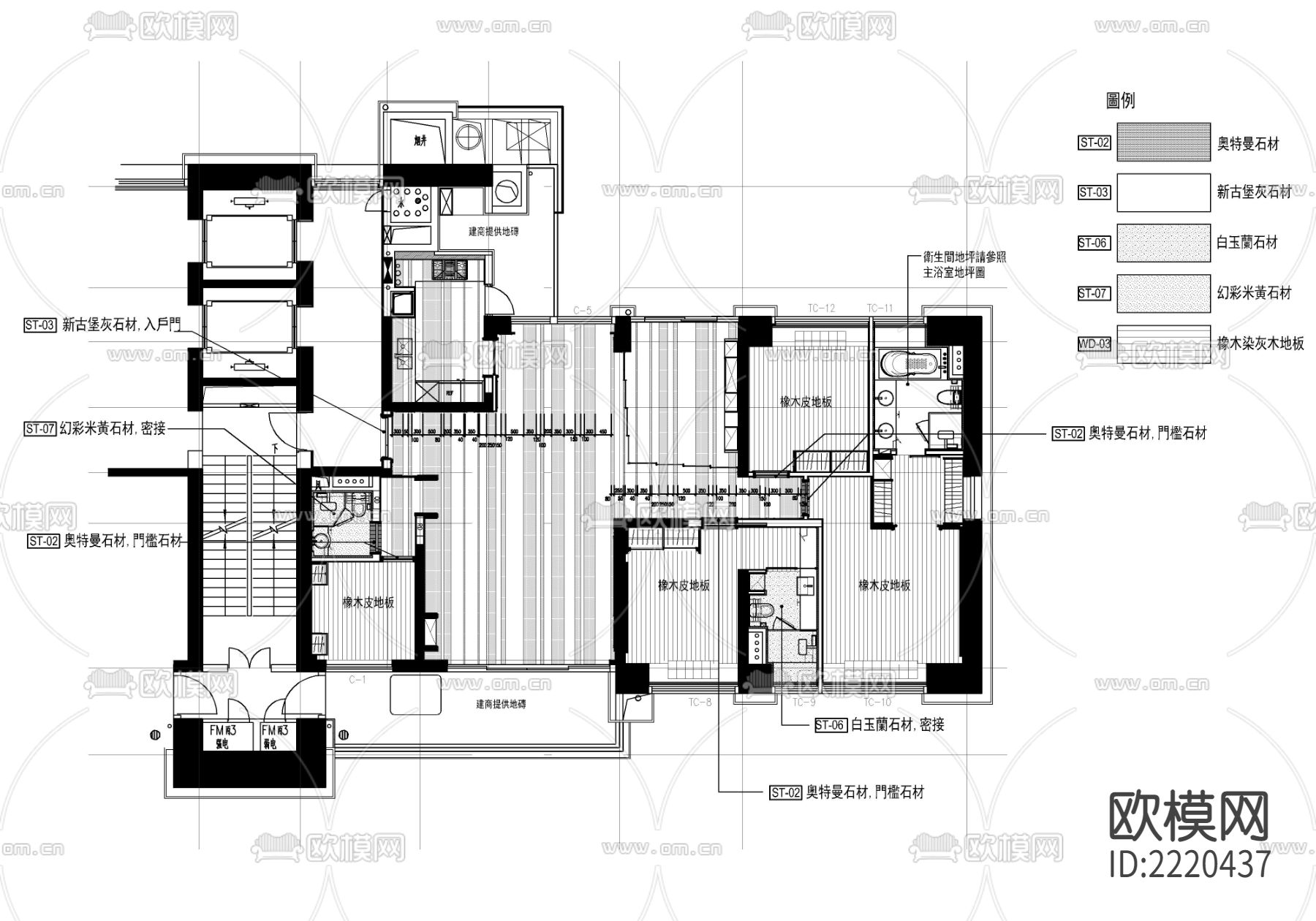 220㎡大平层CAD施工图下载（渲染图4）