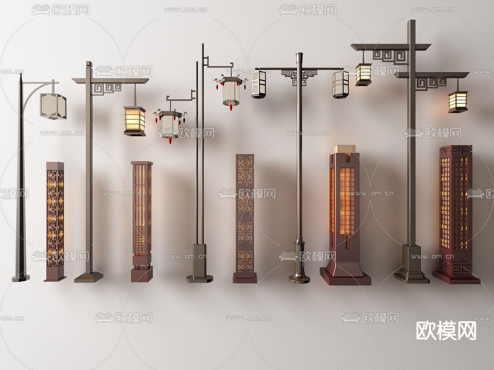 中式路灯庭院灯su模型下载（渲染图1）