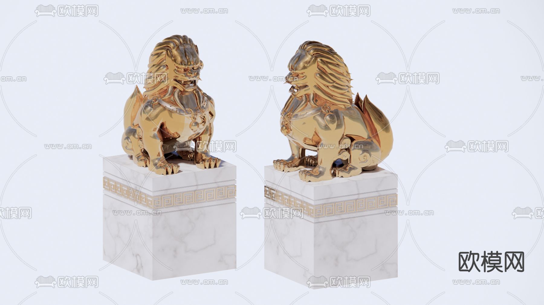 中式金属狮子雕塑su模型下载（渲染图2）