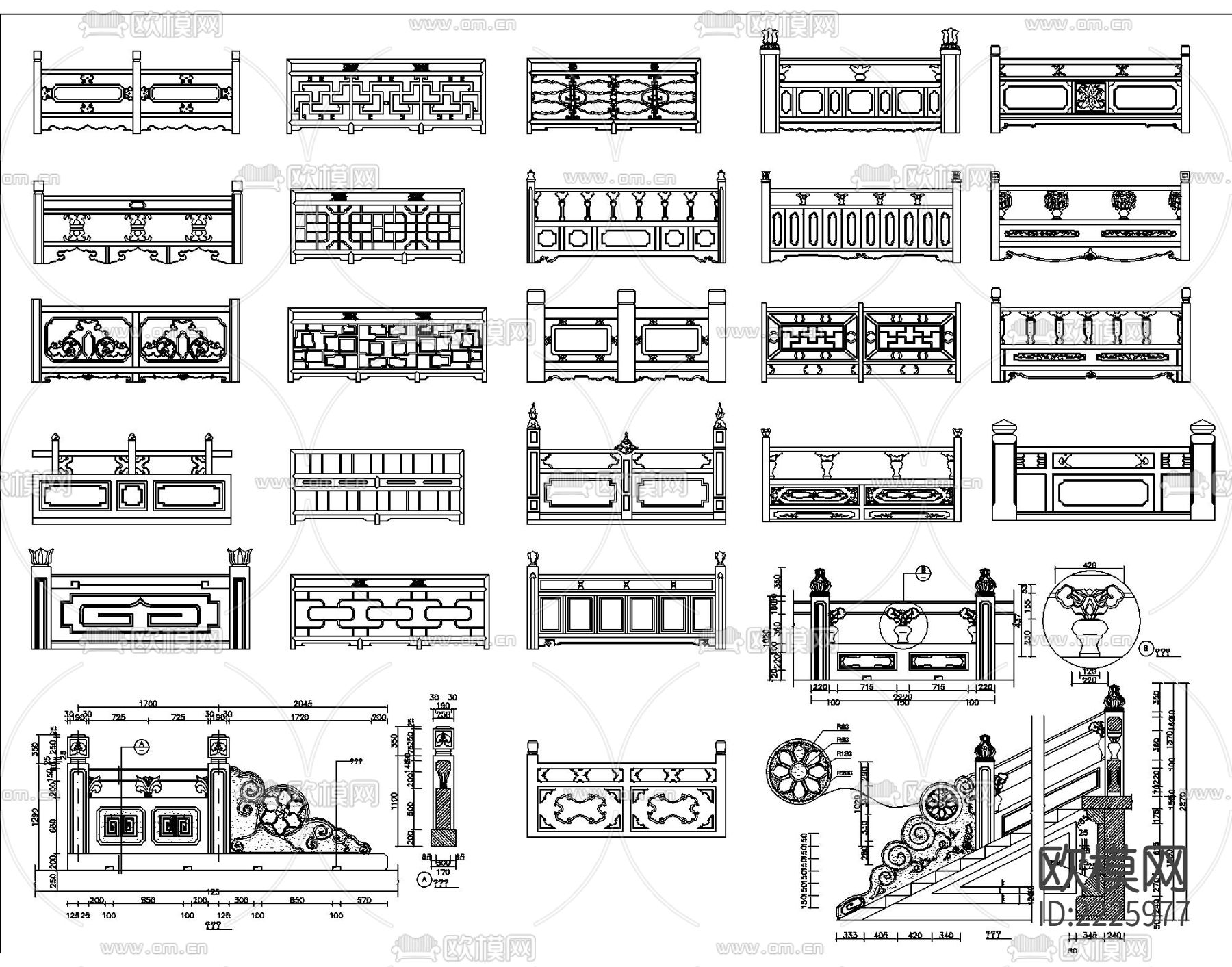 石材护栏cad图库下载（渲染图5）