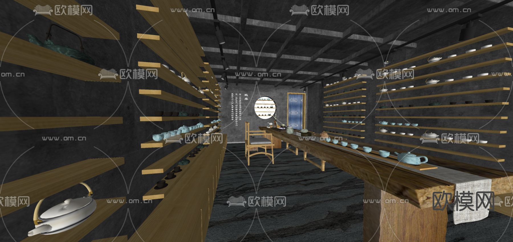 新中式烟酒茶叶店su模型下载（渲染图1）