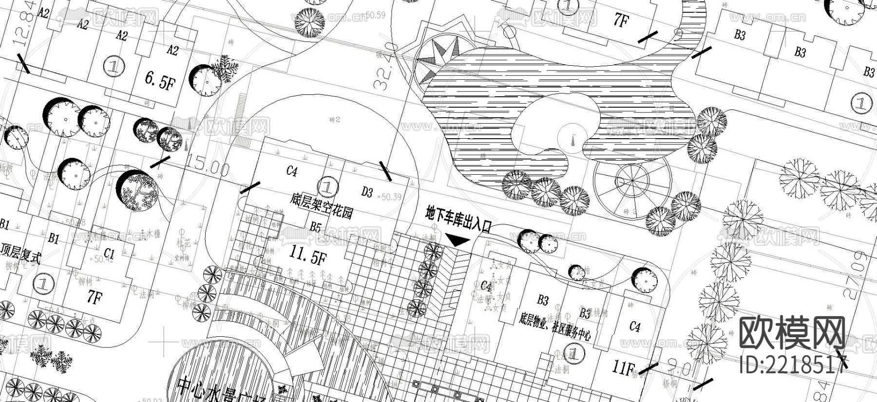 江南御景小区平面布置CAD施工图下载（渲染图1）