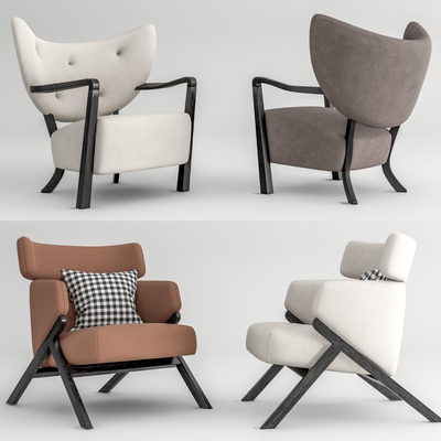 现代奶油风扶手休闲椅su模型