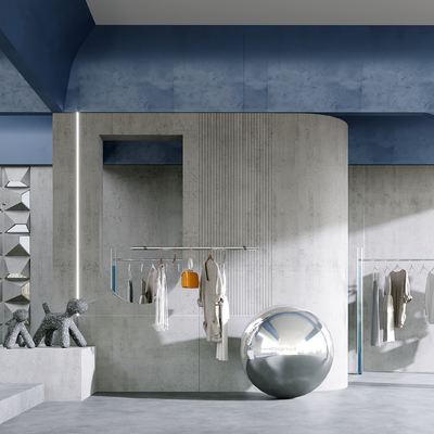  侘寂风女装服装店su模型 