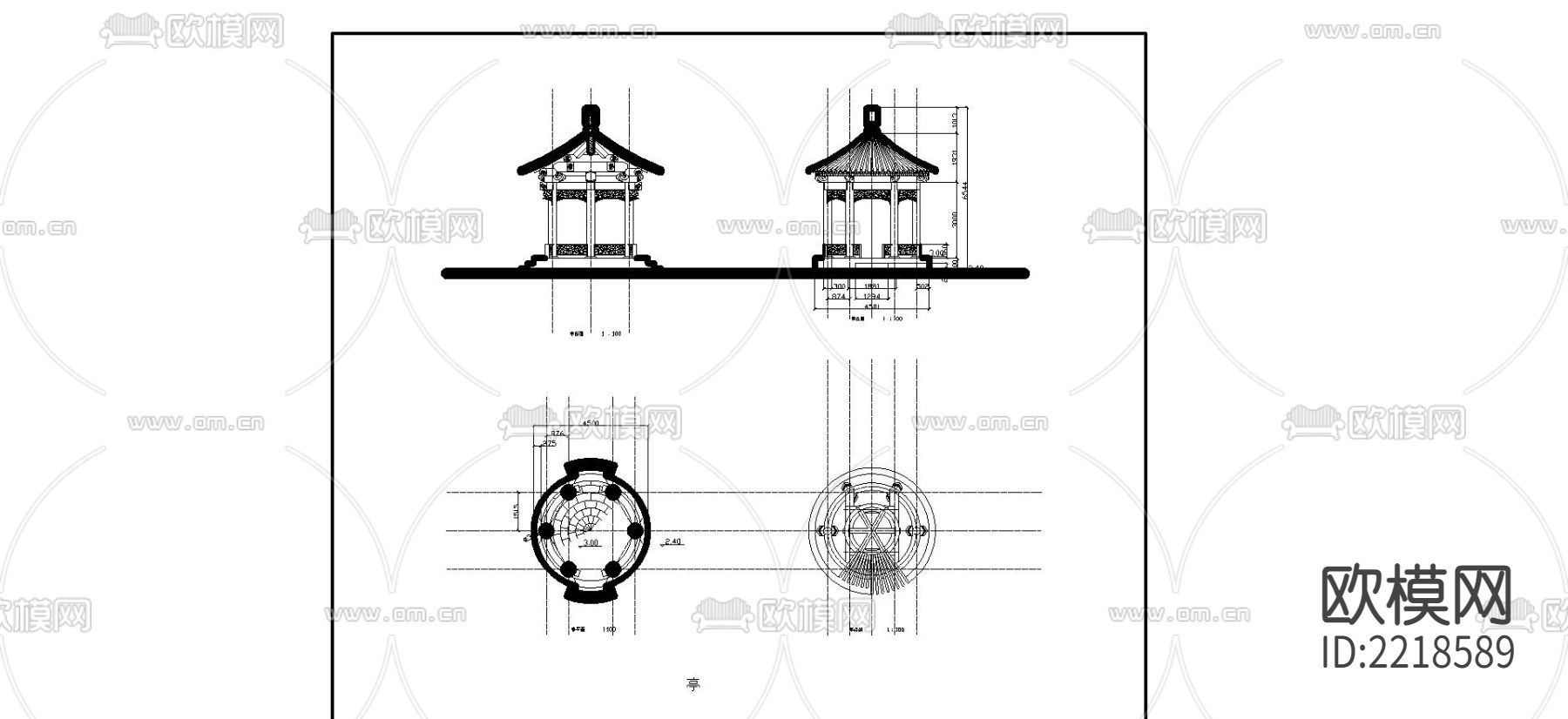 单檐圆亭CAD节点大样下载（渲染图2）