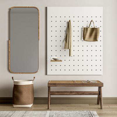 现代藤编换鞋凳长凳su模型