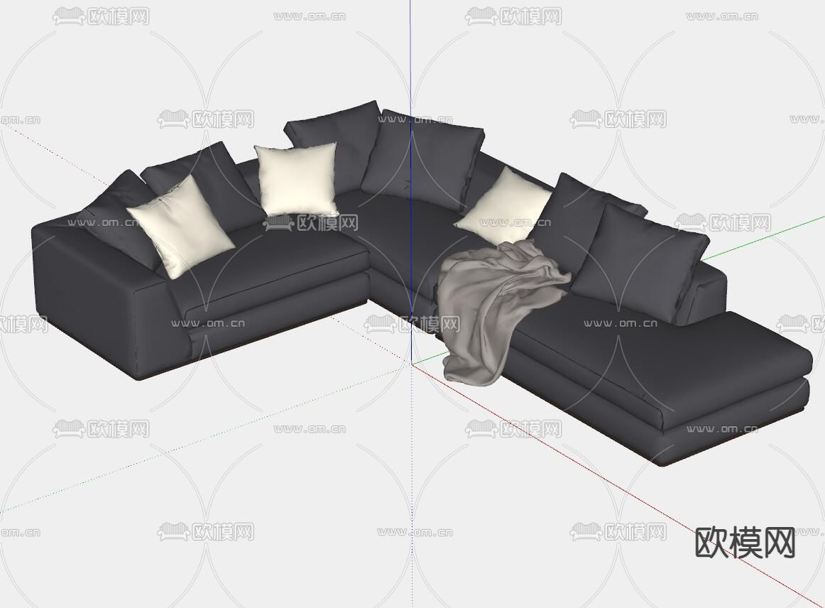 现代转角沙发su模型下载（渲染图2）