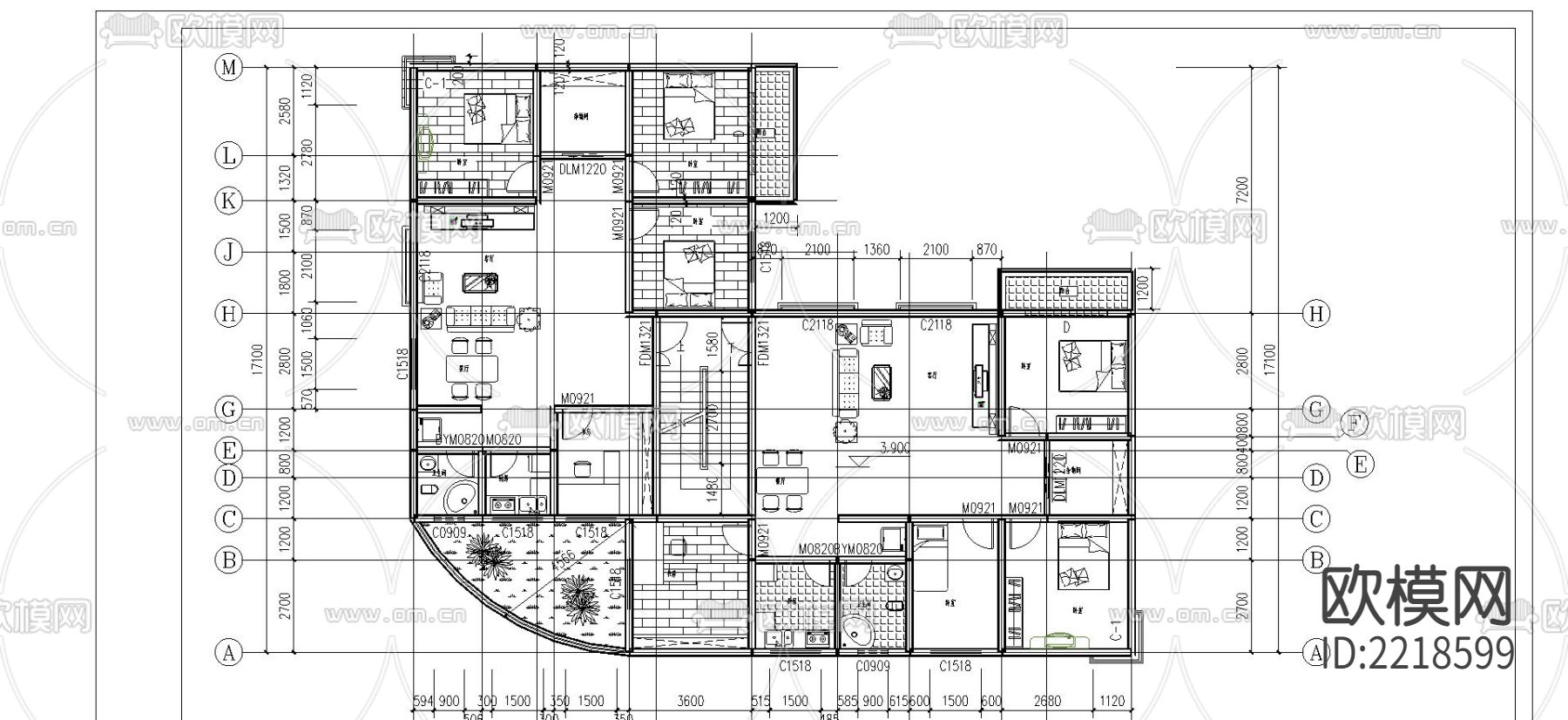 藏式建筑平面布置CAD施工图下载（渲染图2）