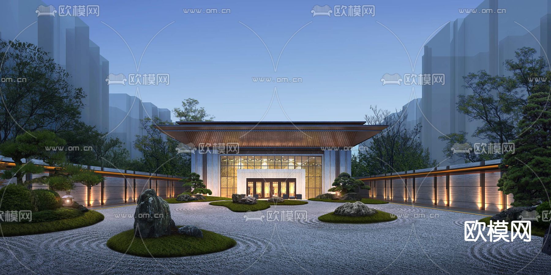 新中式门面门头园林景观psd下载