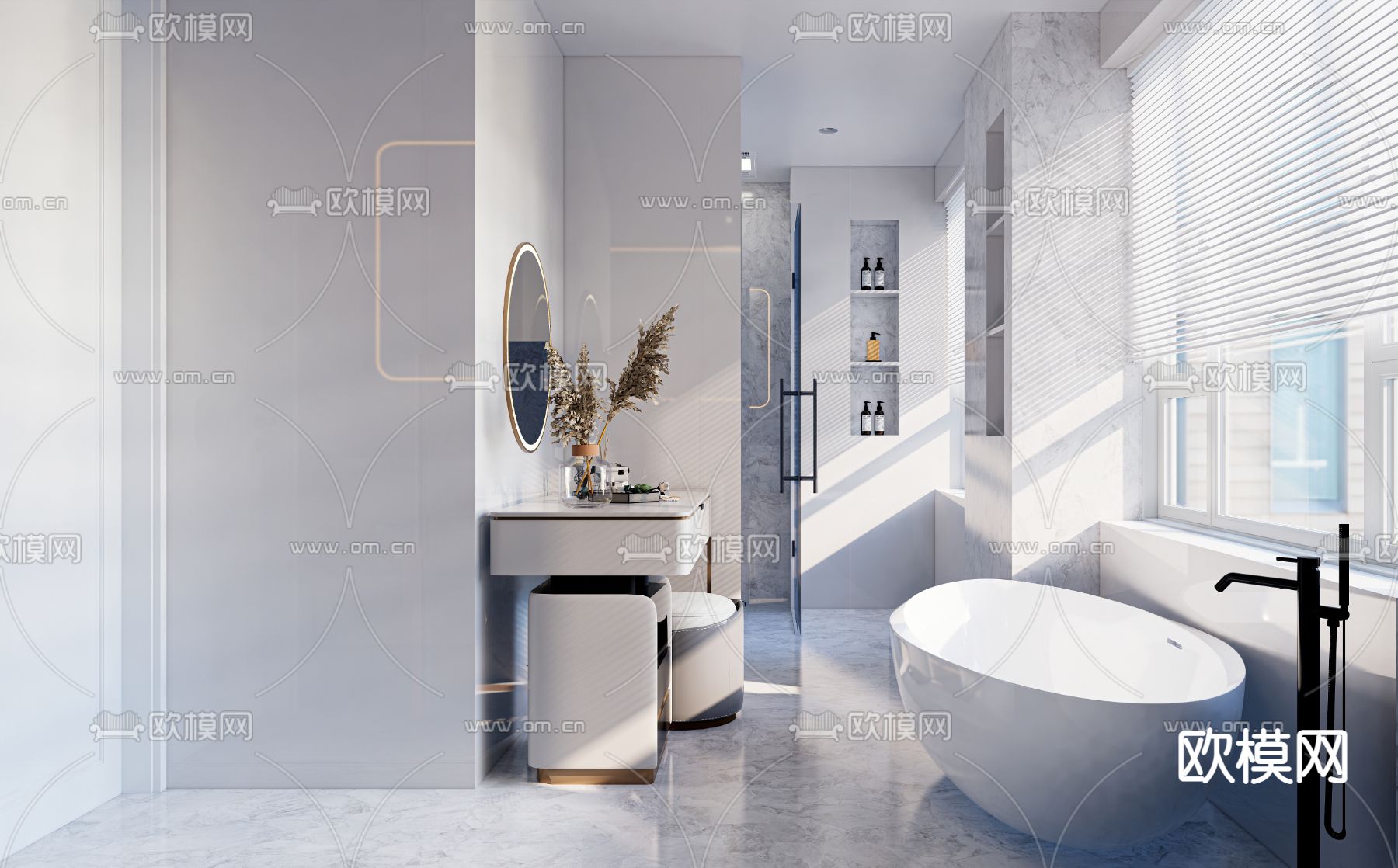 现代轻奢浴室卫生间su模型下载（渲染图4）