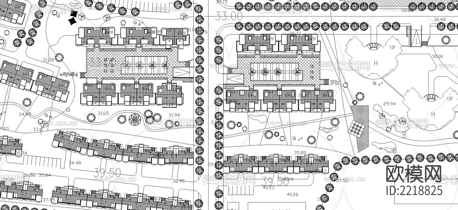 会峰山庄总平面CAD施工图下载（渲染图2）