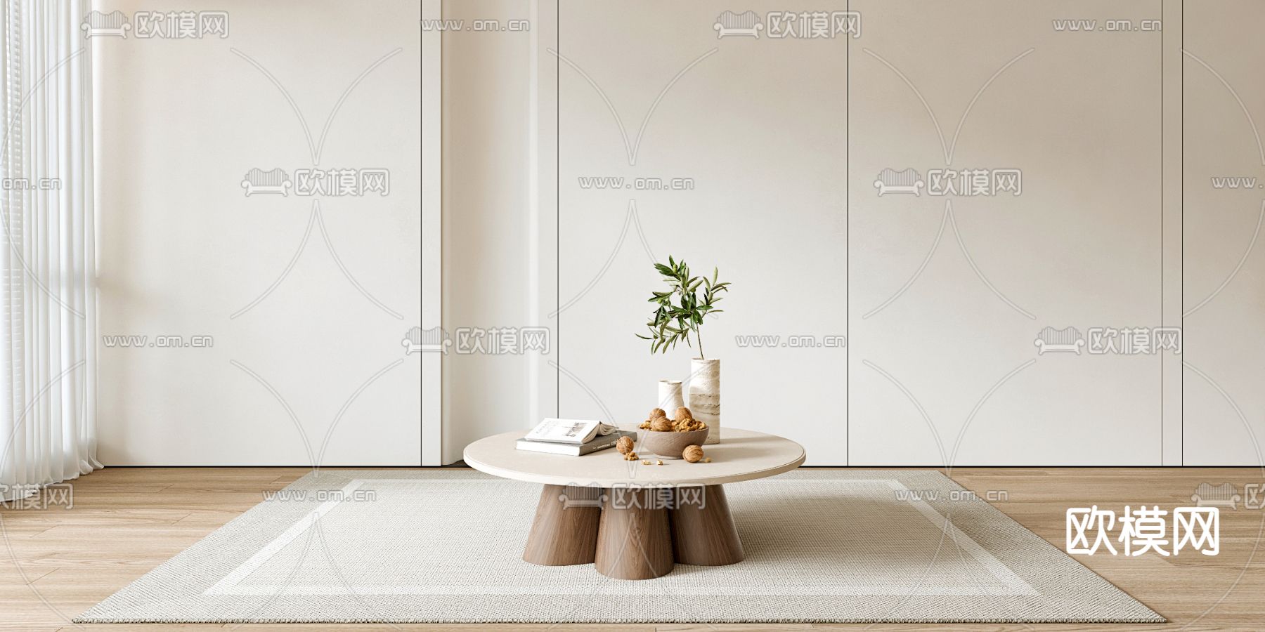 北欧实木茶几3d模型下载