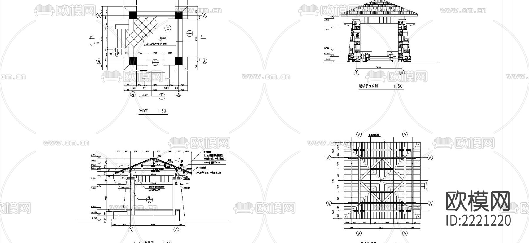 木桥亭cad大样图下载（渲染图3）