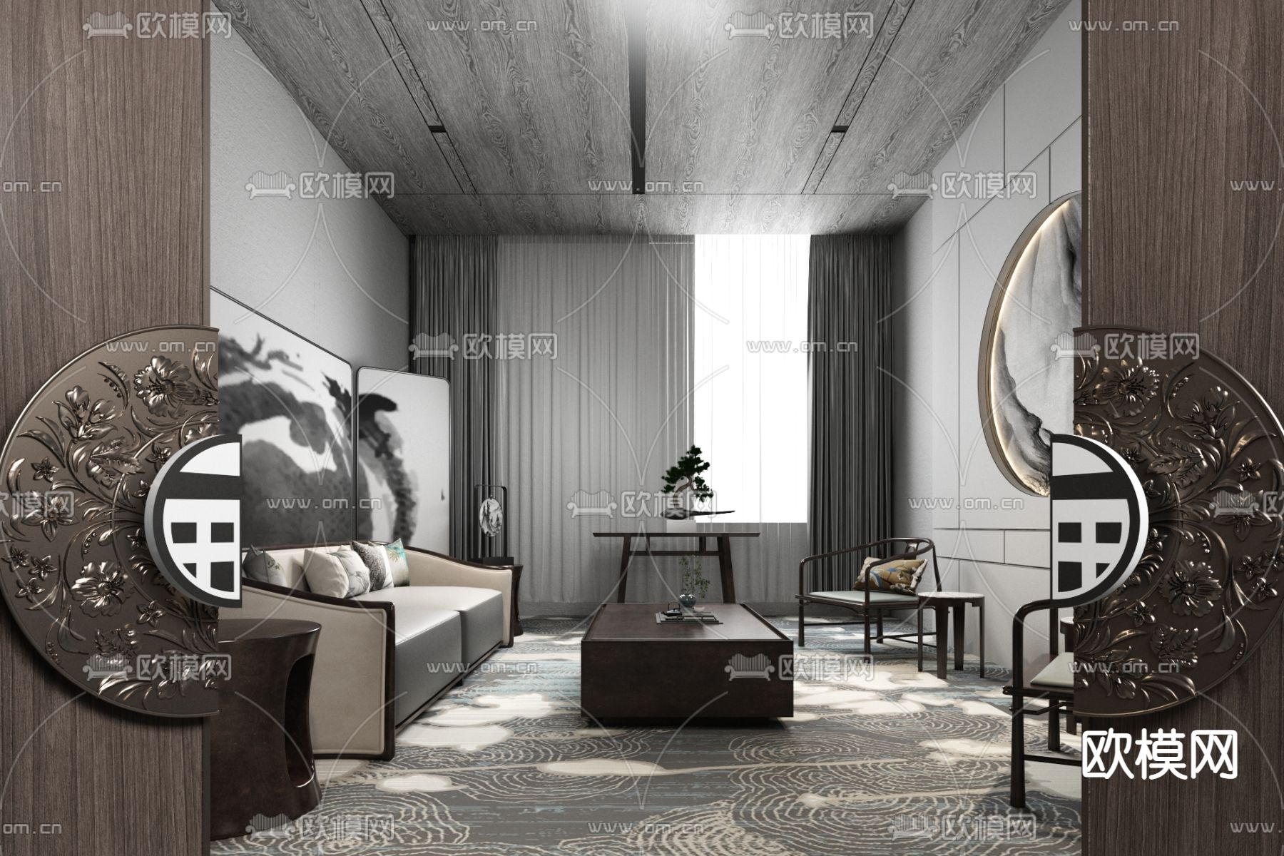 米洛映象 新中式会所接待室3d模型下载