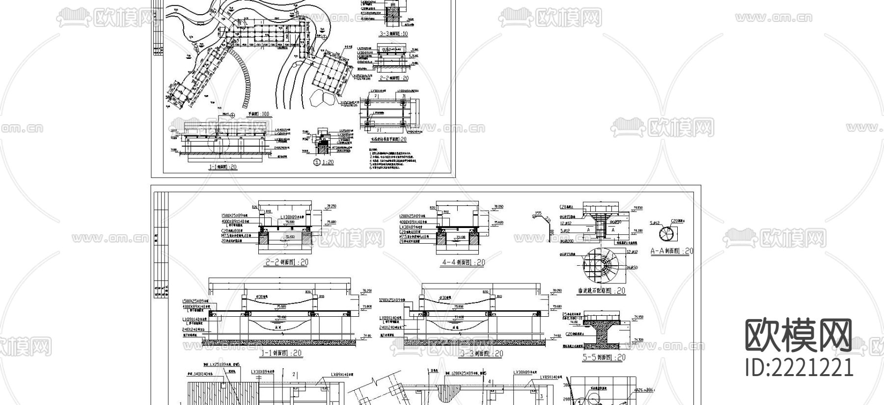 木栈道观景桥CAD施工图下载（渲染图1）