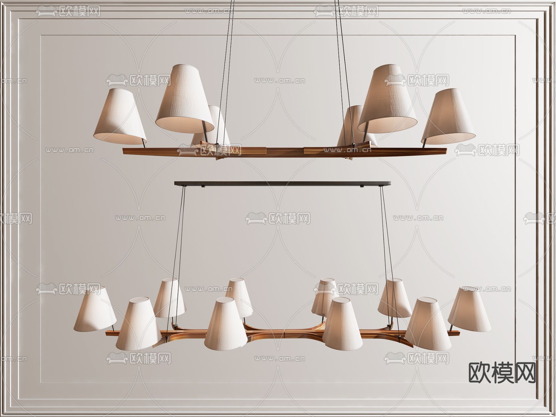 简美多头吊灯su模型下载（渲染图1）