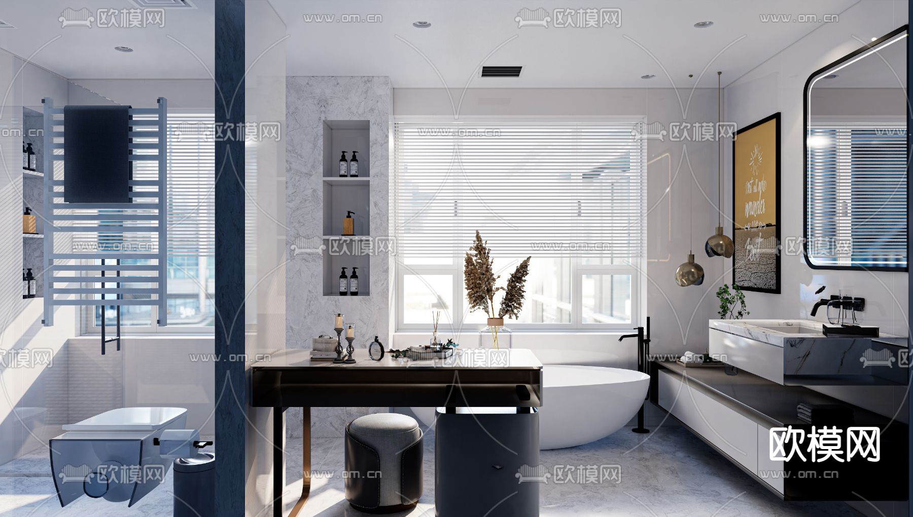 现代轻奢浴室卫生间su模型下载（渲染图2）