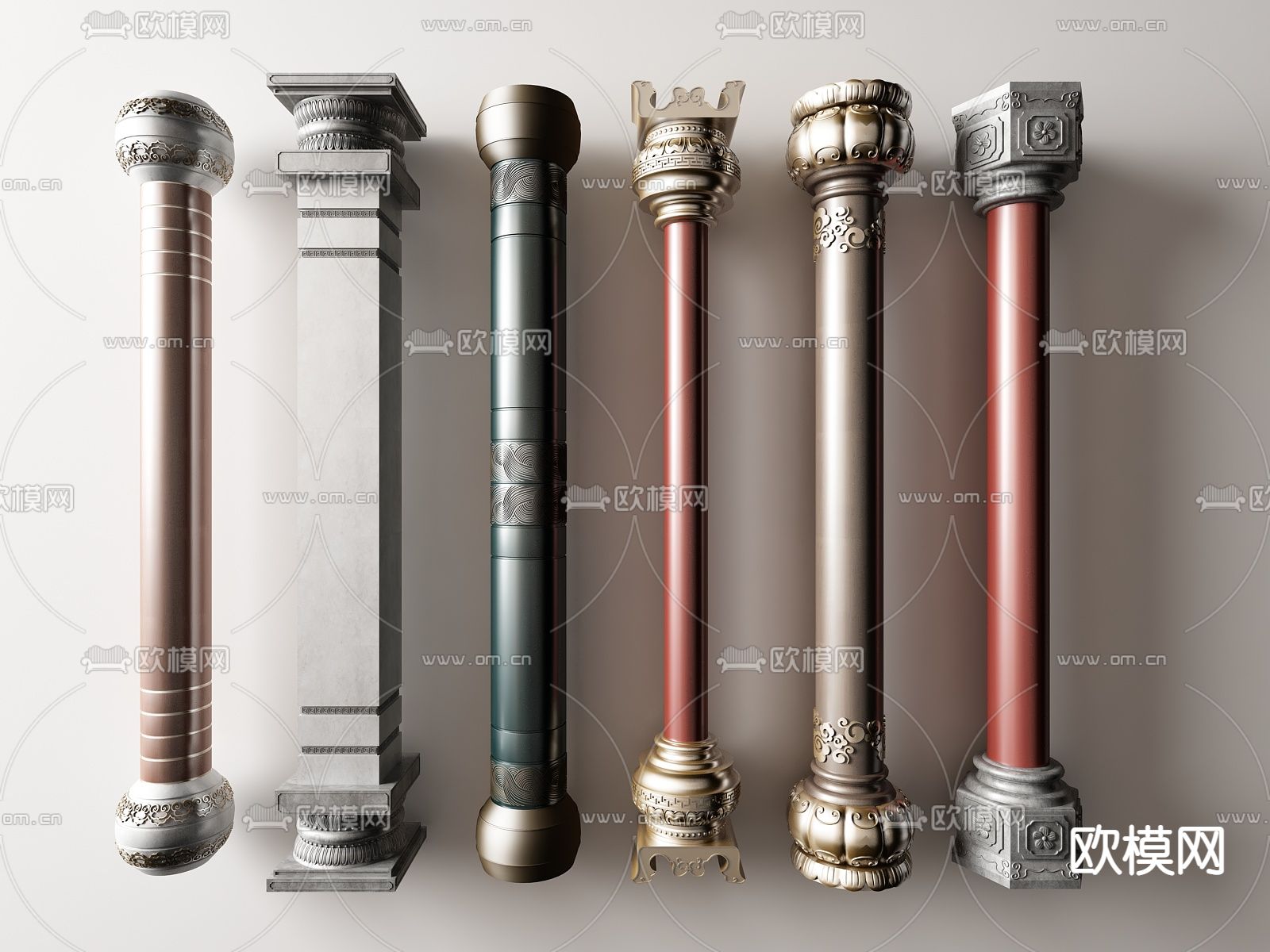 中式盘龙柱栓马柱su模型下载（渲染图1）