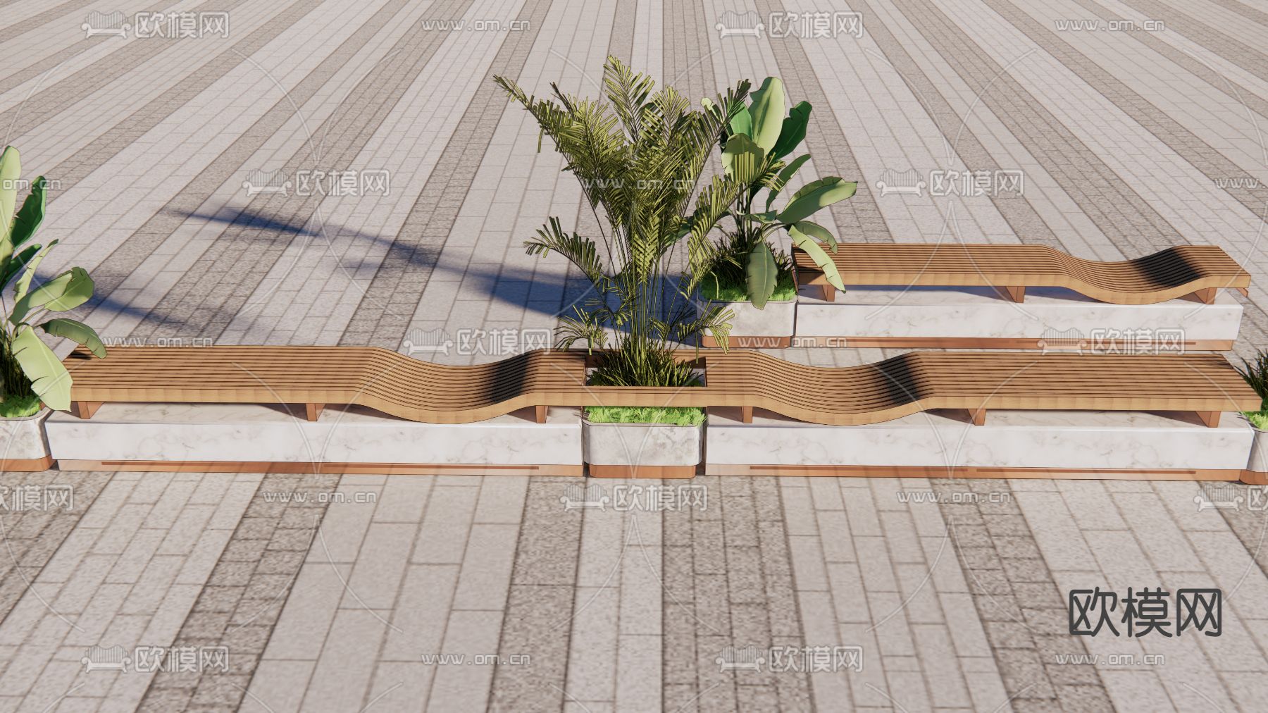 现代商业树池公共坐凳su模型下载（渲染图3）