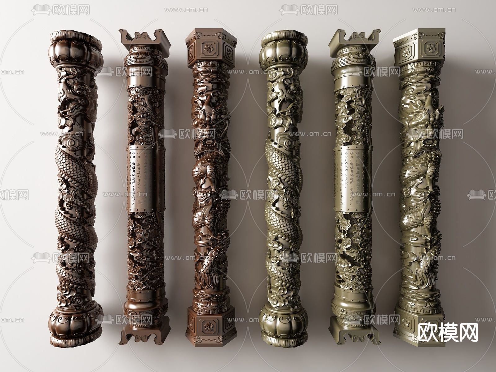 中式盘龙柱栓马柱su模型下载（渲染图1）