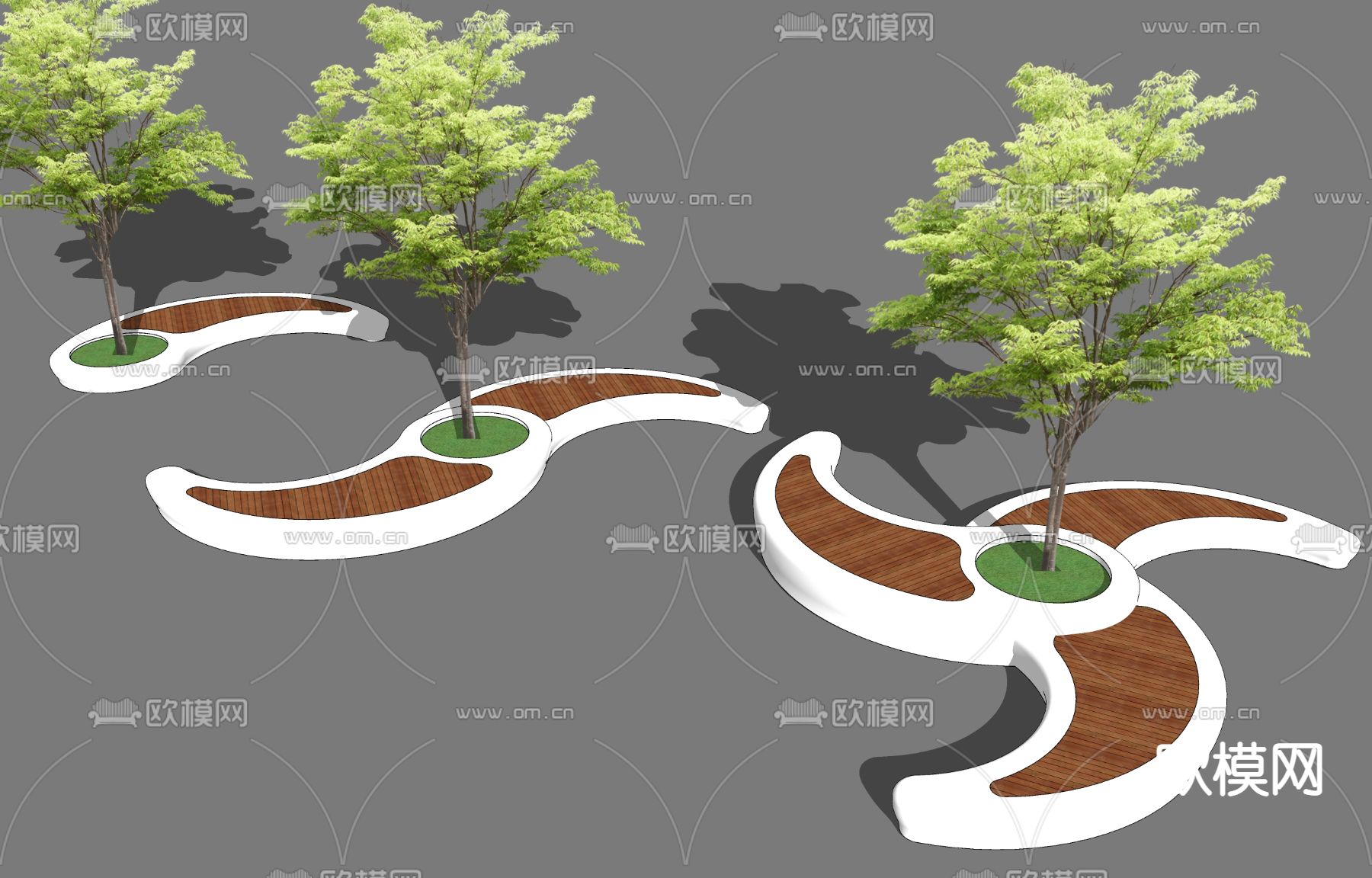 现代月牙造型景观坐凳su模型下载（渲染图1）