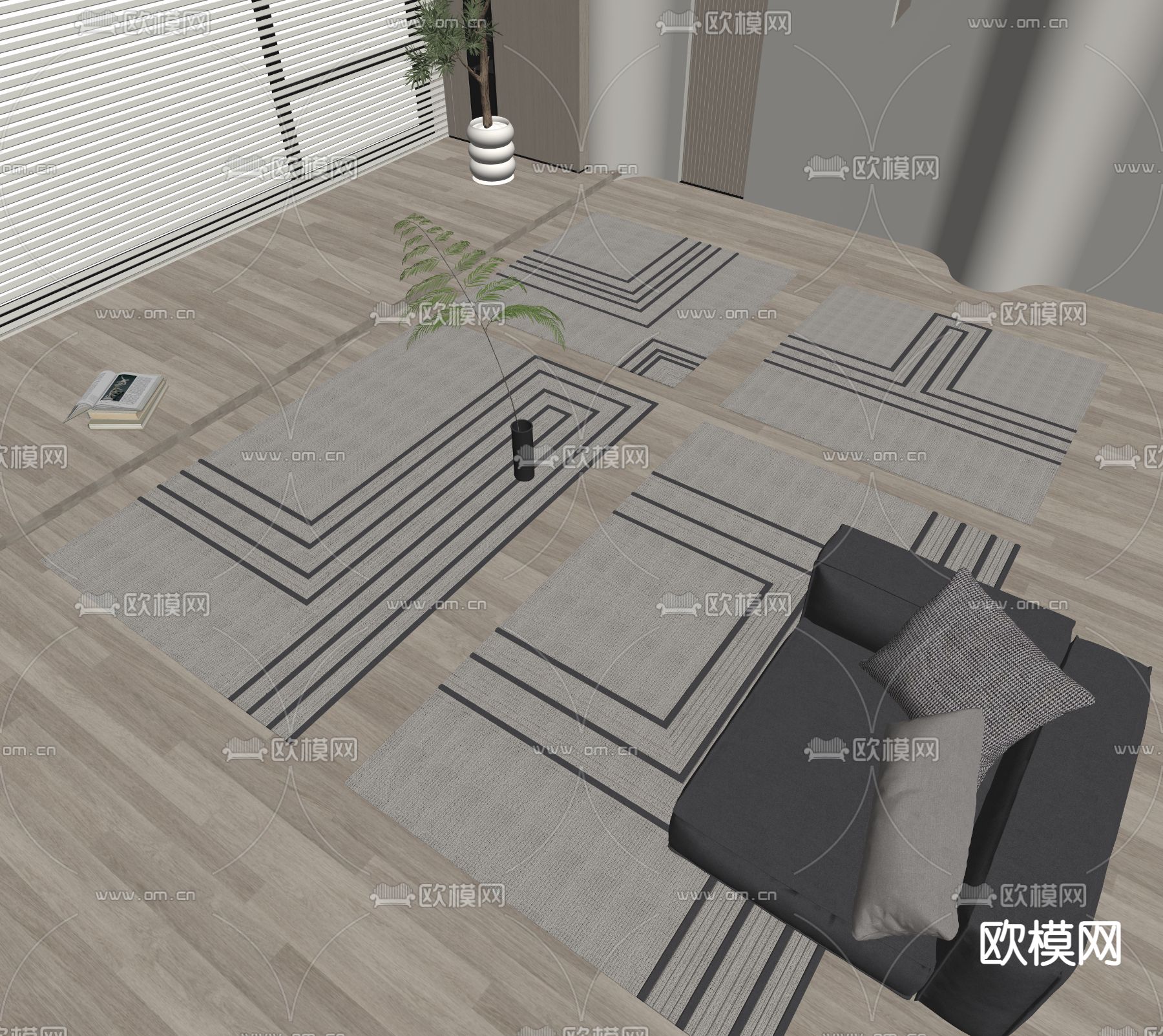 现代方形地毯su模型下载（渲染图2）