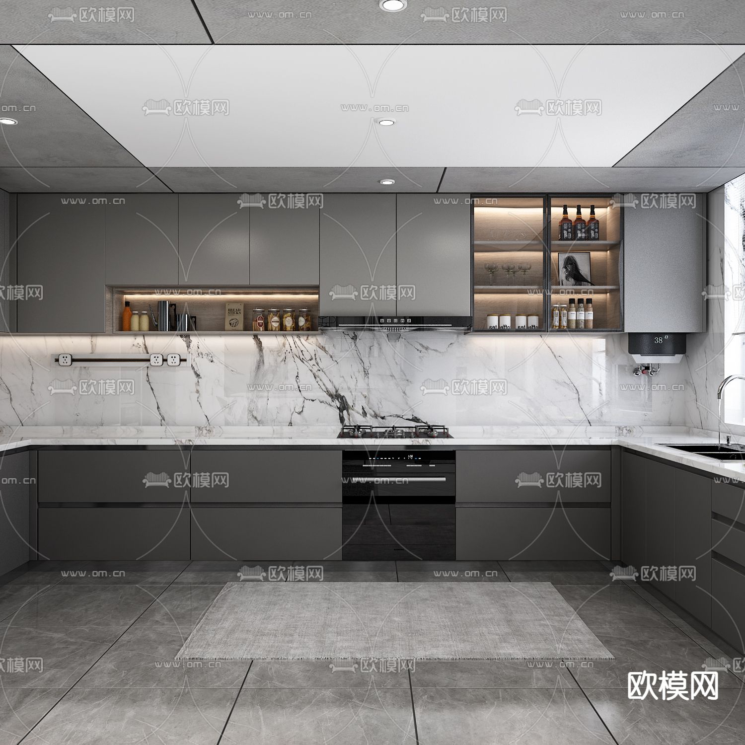 现代简约厨房3d模型下载